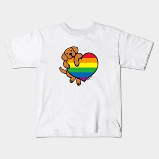 Fox Red Labrador Holding Rainbow Heart Kids T-Shirt